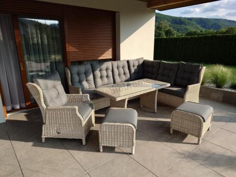 Technorattanowy narożnik tarasowy z regulowanym fotelem - Laritto Corner - Creme