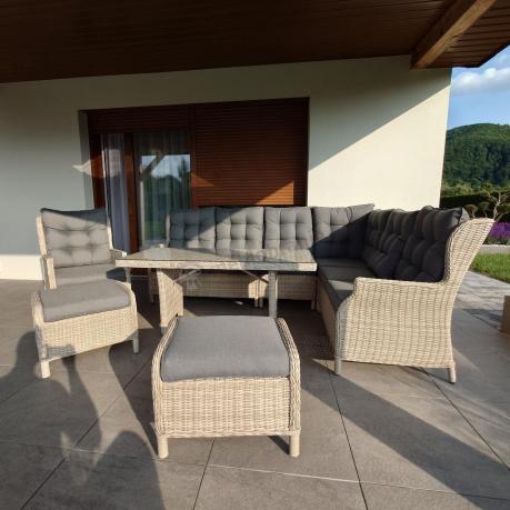 Technorattanowy narożnik tarasowy z regulowanym fotelem - Laritto Corner - Creme