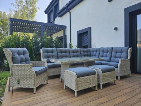 Technorattanowy narożnik tarasowy z regulowanym fotelem - Laritto Corner - Creme