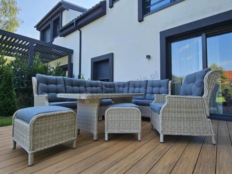 Technorattanowy narożnik tarasowy z regulowanym fotelem - Laritto Corner - Creme