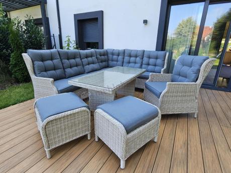 Technorattanowy narożnik tarasowy z regulowanym fotelem - Laritto Corner - Creme