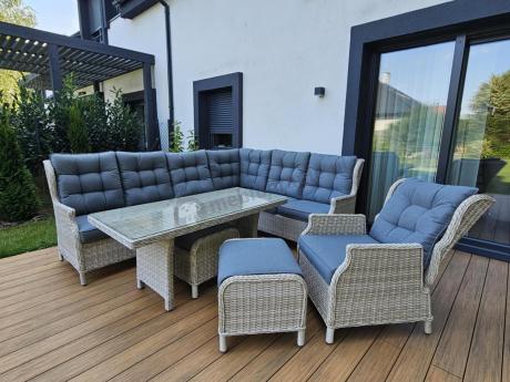 Technorattanowy narożnik tarasowy z regulowanym fotelem - Laritto Corner - Creme