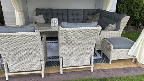 Technorattanowy narożnik tarasowy z regulowanym fotelem - Laritto Corner - Creme