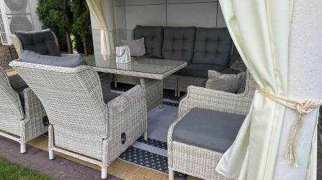 Technorattanowy narożnik tarasowy z regulowanym fotelem - Laritto Corner - Creme