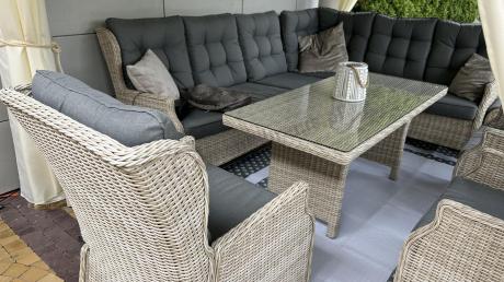 Technorattanowy narożnik tarasowy z regulowanym fotelem - Laritto Corner - Creme