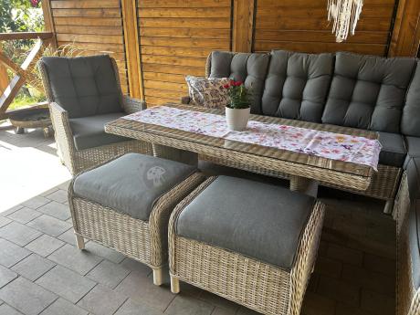 Technorattanowy narożnik tarasowy z regulowanym fotelem - Laritto Corner - Creme