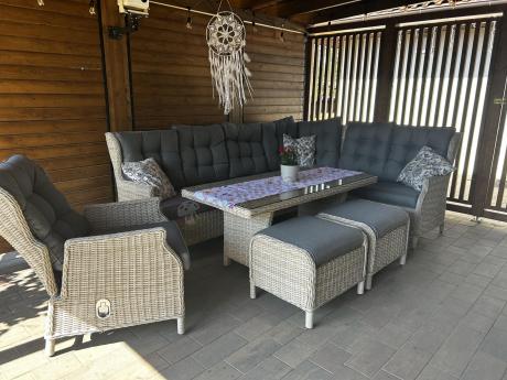 Technorattanowy narożnik tarasowy z regulowanym fotelem - Laritto Corner - Creme