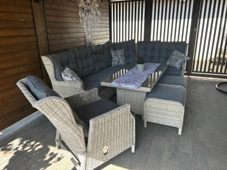 Technorattanowy narożnik tarasowy z regulowanym fotelem - Laritto Corner - Creme