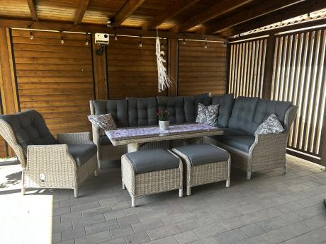 Technorattanowy narożnik tarasowy z regulowanym fotelem - Laritto Corner - Creme