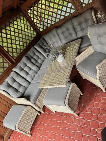 Technorattanowy narożnik tarasowy z regulowanym fotelem - Laritto Corner - Creme