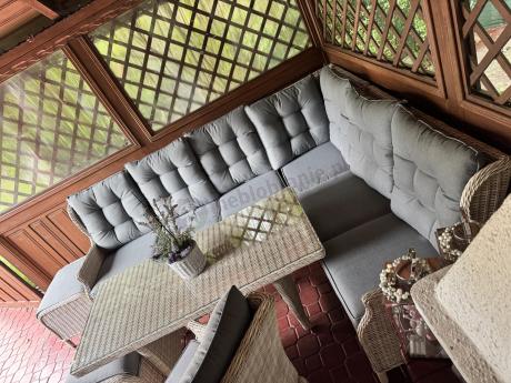 Technorattanowy narożnik tarasowy z regulowanym fotelem - Laritto Corner - Creme