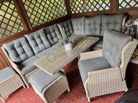 Technorattanowy narożnik tarasowy z regulowanym fotelem - Laritto Corner - Creme