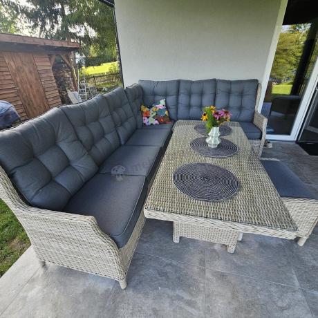 Technorattanowy narożnik tarasowy z regulowanym fotelem - Laritto Corner - Creme