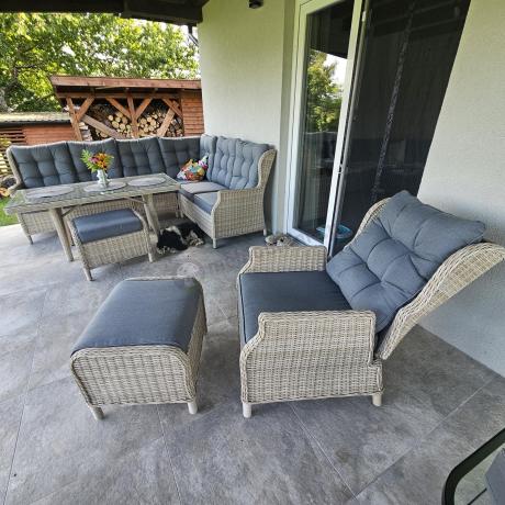 Technorattanowy narożnik tarasowy z regulowanym fotelem - Laritto Corner - Creme