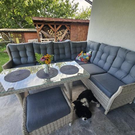 Technorattanowy narożnik tarasowy z regulowanym fotelem - Laritto Corner - Creme