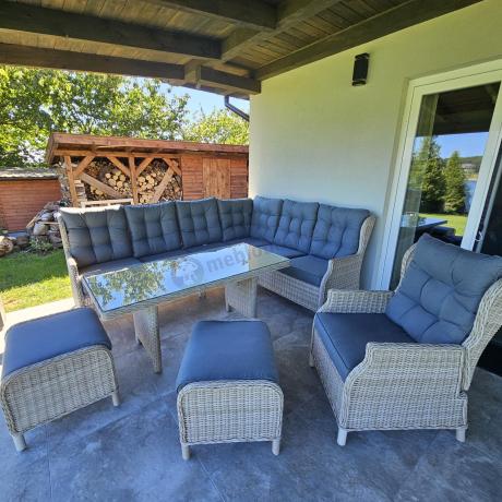 Technorattanowy narożnik tarasowy z regulowanym fotelem - Laritto Corner - Creme