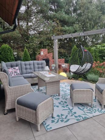 Technorattanowy narożnik tarasowy z regulowanym fotelem - Laritto Corner - Creme