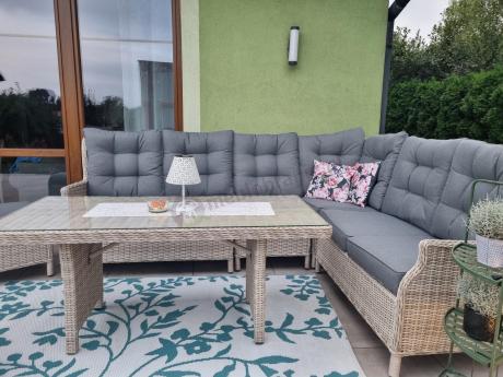 Technorattanowy narożnik tarasowy z regulowanym fotelem - Laritto Corner - Creme