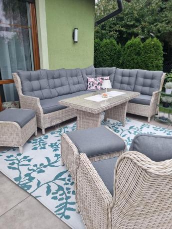 Technorattanowy narożnik tarasowy z regulowanym fotelem - Laritto Corner - Creme