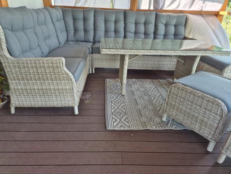 Technorattanowy narożnik tarasowy z tegulowanym fotelem - Laritto Corner - Creme