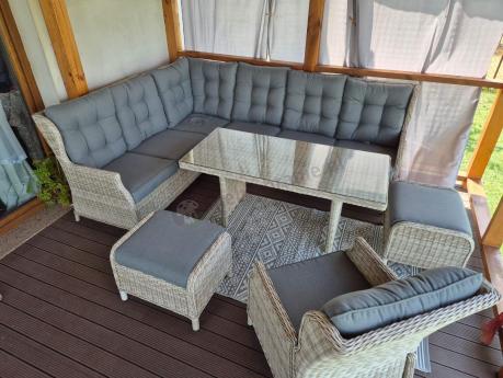 Technorattanowy narożnik tarasowy z tegulowanym fotelem - Laritto Corner - Creme