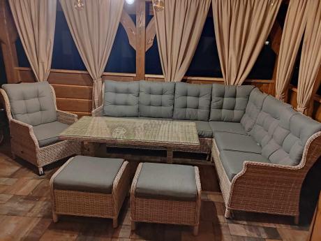 Technorattanowy narożnik tarasowy z tegulowanym fotelem - Laritto Corner - Creme