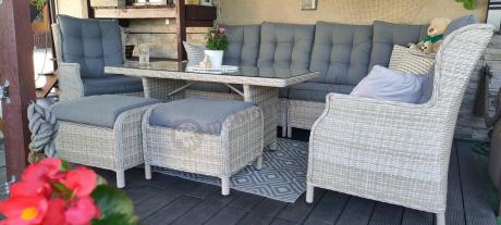 Technorattanowy narożnik tarasowy z tegulowanym fotelem - Laritto Corner - Creme