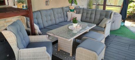 Technorattanowy narożnik tarasowy z tegulowanym fotelem - Laritto Corner - Creme