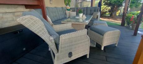 Technorattanowy narożnik tarasowy z tegulowanym fotelem - Laritto Corner - Creme