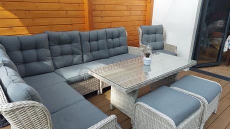 Technorattanowy narożnik tarasowy z tegulowanym fotelem - Laritto Corner - Creme