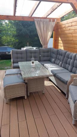 Technorattanowy narożnik tarasowy z tegulowanym fotelem - Laritto Corner - Creme