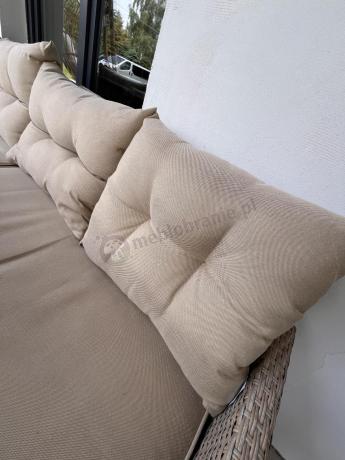 Technorattanowy narożnik z wysokim stołem, fotelem i pufami Perata Corner – Natural