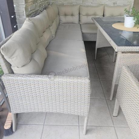 Technorattanowy narożnik z wysokim stołem, fotelem i pufami Perata Corner – Natural