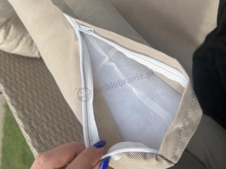 Technorattanowy narożnik z wysokim stołem, fotelem i pufami Perata Corner – Natural