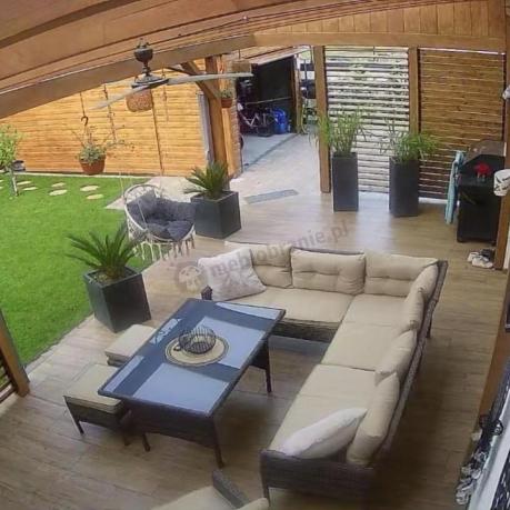 Technorattanowy narożnik ze stołem obiadowym pufami i fotelem Perata Corner Brown