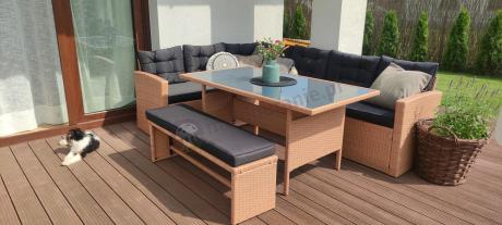 Technorattanowy zestaw ogrodowy z ławką