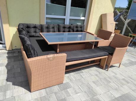 Technorattanowy zestaw ogrodowy z ławką