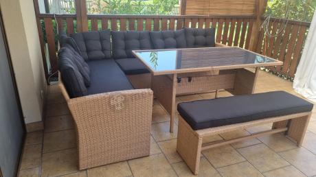 Technorattanowy zestaw ogrodowy z ławką