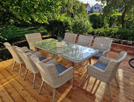 Technorattanowy zestaw ogrodowy ze stołem i 8 fotelami Tonitto Dining - Beige