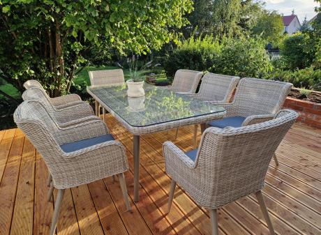 Technorattanowy zestaw ogrodowy ze stołem i 8 fotelami Tonitto Dining - Beige