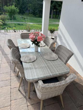 Technorattanowy zestaw ogrodowy ze stołem i 8 fotelami Tonitto Dining - Creme