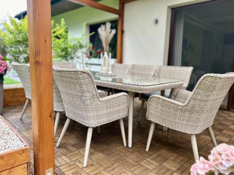 Technorattanowy zestaw ogrodowy ze stołem i 8 fotelami Tonitto Dining - Creme