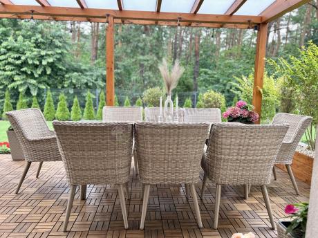 Technorattanowy zestaw ogrodowy ze stołem i 8 fotelami Tonitto Dining - Creme