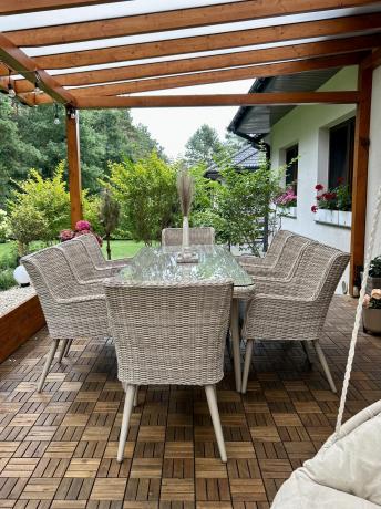 Technorattanowy zestaw ogrodowy ze stołem i 8 fotelami Tonitto Dining - Creme