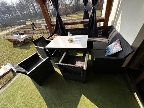 Zestaw dla 10 osób z narożnikiem Nedler VII, stołem podnoszonym i 3 fotelami - grafit