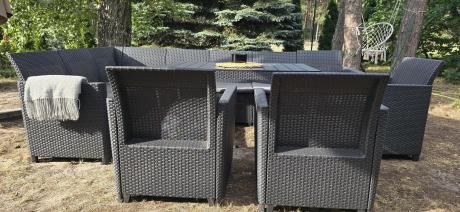 Zestaw dla 10 osób z narożnikiem Nedler VII, stołem podnoszonym i 3 fotelami - grafit