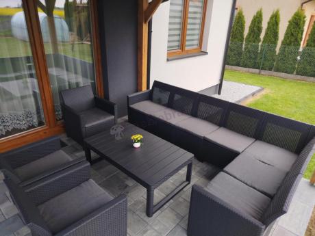 Zestaw dla 10 osób z narożnikiem Nedler VII, stołem podnoszonym i 3 fotelami - grafit