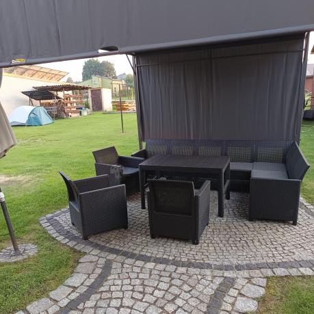 Zestaw dla 10 osób z narożnikiem Nedler VII, stołem podnoszonym i 3 fotelami - grafit