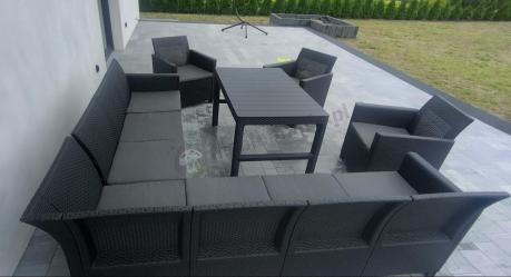 Zestaw dla 10 osób z narożnikiem Nedler VII, stołem podnoszonym i 3 fotelami - grafit