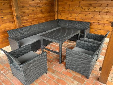 Zestaw dla 10 osób z narożnikiem Nedler VII, stołem podnoszonym i 3 fotelami - grafit